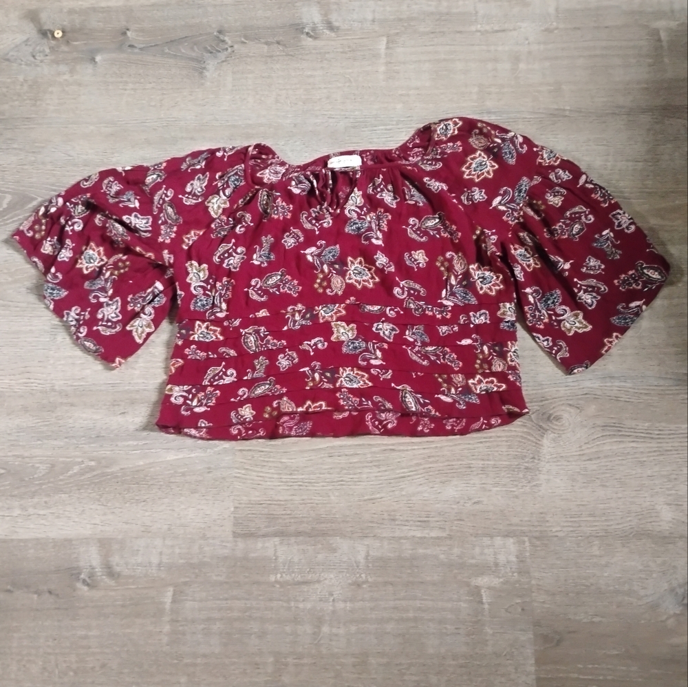 Abercrombie & Fitch Red Paisley Ruched Top/Mini Dress - Size S